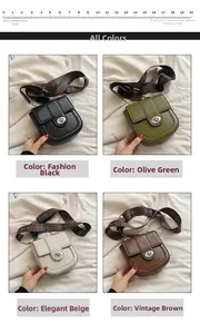 Detail view of four shoulder bag colors featuring ethnic geometric wide fabric straps
