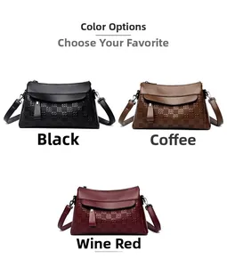 Close-up of checkered quilted bags in black, coffee, and wine red with adjustable straps