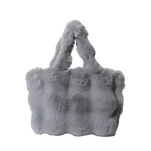 Winter plush checkered shoulder bag in grey faux rabbit fur with a minimalist tote design