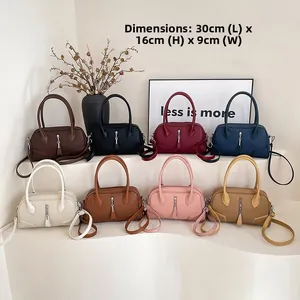 Detailed size chart showing 30x16x9cm dimensions for multi-color leather boston handbags