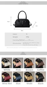Detailed view of women's PU leather handbag showing colors, dimensions and specifications