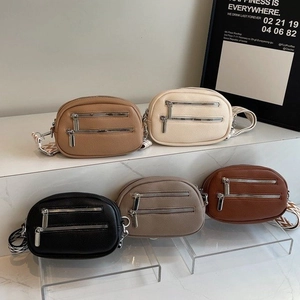 Women Pebbled PU Leather Crossbody Bag Zippered Pockets Small Round Shoulder Purse Wide Woven Geometric Strap Daily Casual