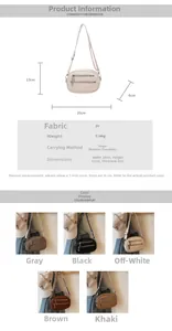 Detailed dimension guide and color options for the compact PU leather crossbody bag