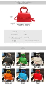 Detailed size chart and color options for the stylish PU leather crossbody handbag