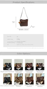 Detailed chart of PU tote bag showing dimensions 25x24x10cm and color options with bear charm