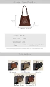 Detailed view of large PU leather tote bag with size specifications and color options