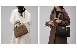 Detail of winter leopard print crossbody bag with matching wallet and card holder set