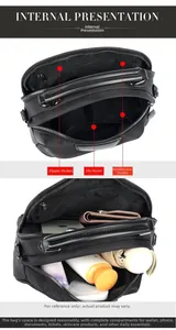Macro view showing internal compartments of the large capacity black nylon shoulder bag