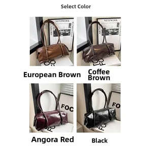 Detailed view of the Boston bag in four colors: Brown, Coffee, Angola Red, and Black