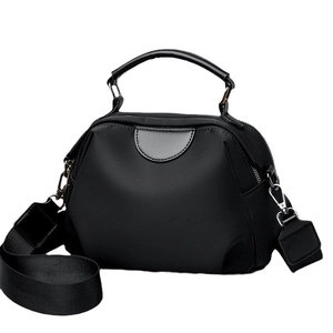 Black nylon shoulder bag with shell shape design and wide strap for 2024 fashion