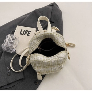 Borsa tote alla moda in tweed bianco con manico in PU e spaziosa struttura interna