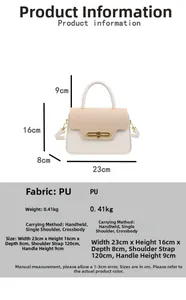 Detailed size chart for beige PU leather Kelly bag with straw texture and metal lock