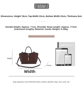 Size chart showing 33cm width of this matte tote bag with strap and handle details