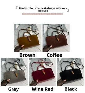 Five matte suede underarm bags in brown, coffee, gray, wine red and black leather finishes
