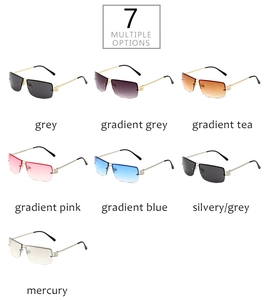 Collection of seven rimless square sunglasses with tinted lenses and gold metal temples