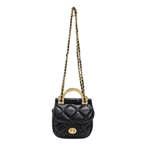 Sac à main matelassé en cuir PU noir avec poignée en métal doré et chaîne