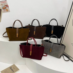 Frosted Suede Handbag For Women Large Capacity Fashionable Shoulder Crossbody Bag With Gold Buckle Retro Style