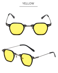 Détails de lunettes punk rétro avec montures fines en métal et verres jaunes