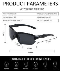 Detailed size specifications for 19g lightweight polarized sports cycling sunglasses