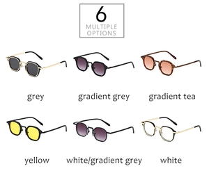 Detailed overview of vintage small frame sunglasses in multiple lens colors and frames