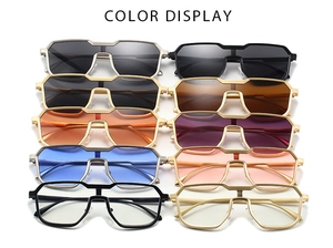 Detailed color display of steampunk irregular metal sunglasses in various lens tints