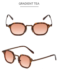 Detailed view of vintage polygon sunglasses with gradient tea lenses and tortoise frame