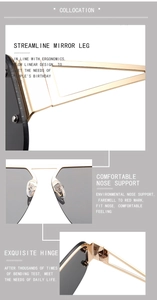 Detail views of stylish pilot sunglasses featuring gold frames and comfortable nose pads.