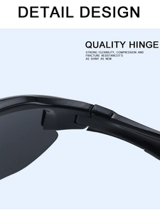 Detailed macro view of quality high-flexibility hinges on black polarized sports sunglasses