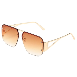 Fashion aviator sunglasses with gold metal frame, orange gradient lenses and rivet detail