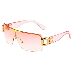 Occhiali da sole Y2K senza montatura con lenti sfumate rosa e ponte in metallo dorato