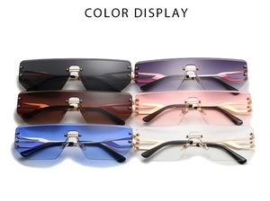 Color display of rimless metal shield sunglasses in six fashion gradient tints