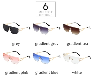 Collection of six rimless oversized sunglasses with metal frames in multiple gradient colors