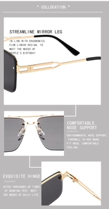 Detail view of durable metal hinges and ergonomic temples on square frame sunglasses