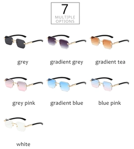 Détails de lunettes de soleil hexagonales sans monture en sept couleurs dégradées