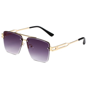 Fashion Rimless Square Sunglasses Metal Frame UV400 Protection Gradient Lens Hollow Temples Outdoor Driving Men Women