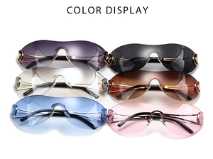 Six colors of Y2K rimless sunglasses with star accents displayed on white backdrop