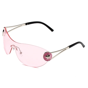 Y2K rimless one-piece sunglasses with pink gradient lenses and silver star detail