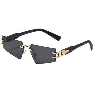 Lunettes De Soleil Polygonales Sans Cadre Métal Branches Grain De Bois Protection UV400 Hip Hop Rétro Unisexe