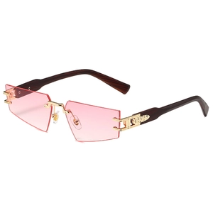 Lunettes de soleil sans monture à verres dégradés roses et branches effet bois brun