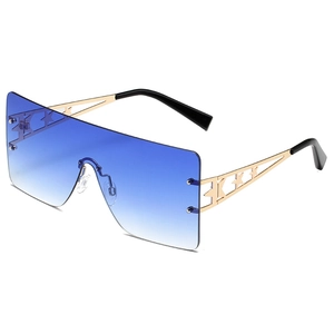 Oversized rimless blue gradient sunglasses with gold metal star temple detail