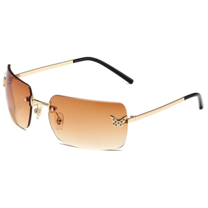 Butterfly Rhinestone Rimless Sunglasses Metal Frame UV400 Protection Gradient Lens Y2K Vintage Fashion