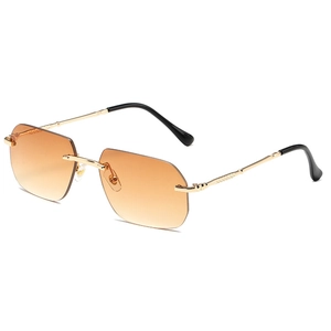 Retro rimless square sunglasses with gradient orange lenses and gold metal frames