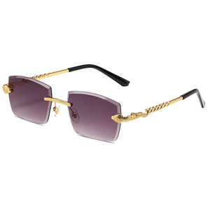 Fashion Rimless Square Sunglasses With Metal Snake Shaped Temples UV400 Protection Luxury Vintage For Men Women