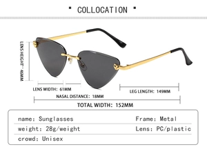 Detailed size specifications for rimless leopard sunglasses with gold metal wave temples