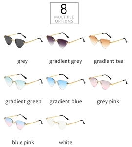 Collection of eight frameless leopard-style heart sunglasses with colorful gradient lenses