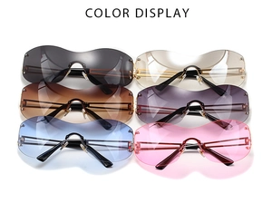 Detailed color display of six semi-rimless square oversized sunglasses in various tints
