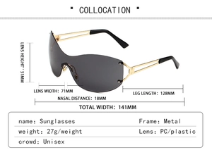 Detailed dimension chart of square semi-rimless sunglasses with frame measurements