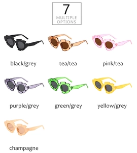 Vue détaillée en grille de lunettes de soleil tendance fleur en sept coloris jelly