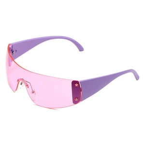 Occhiali da sole shield Y2K oversize con lenti rosa e rivetti a stella argento