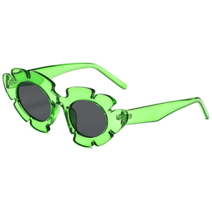 Lunettes de soleil fleur tendance avec monture transparente verte et verres gris foncés
